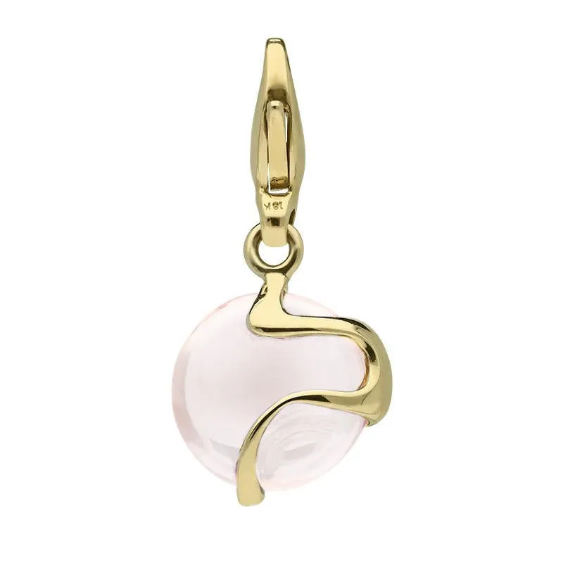 18ct Rose Gold Rose Quartz Small Disc Wavy Charm D