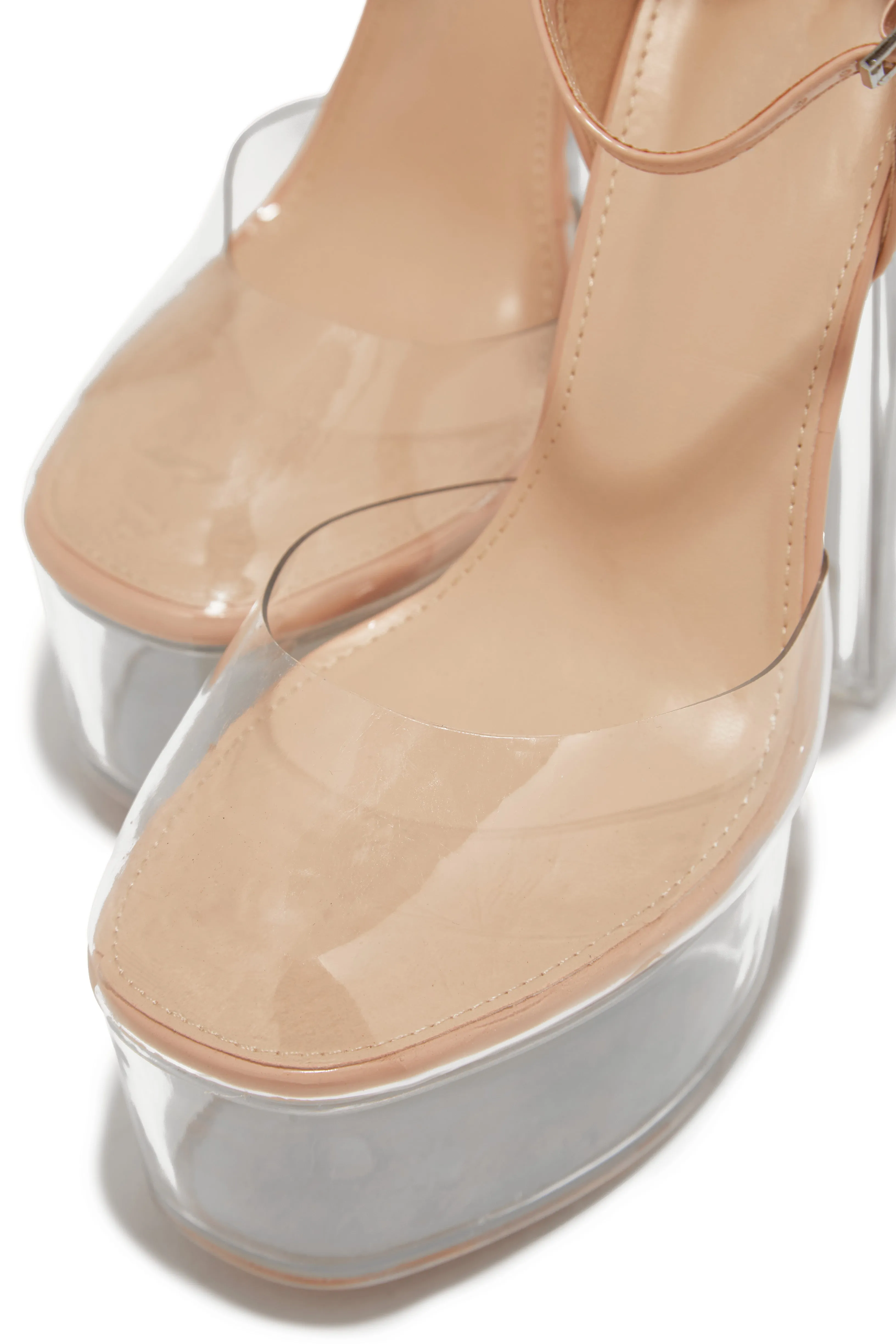 Adore Me Ankle Strap Platform Block High Heels - Nude