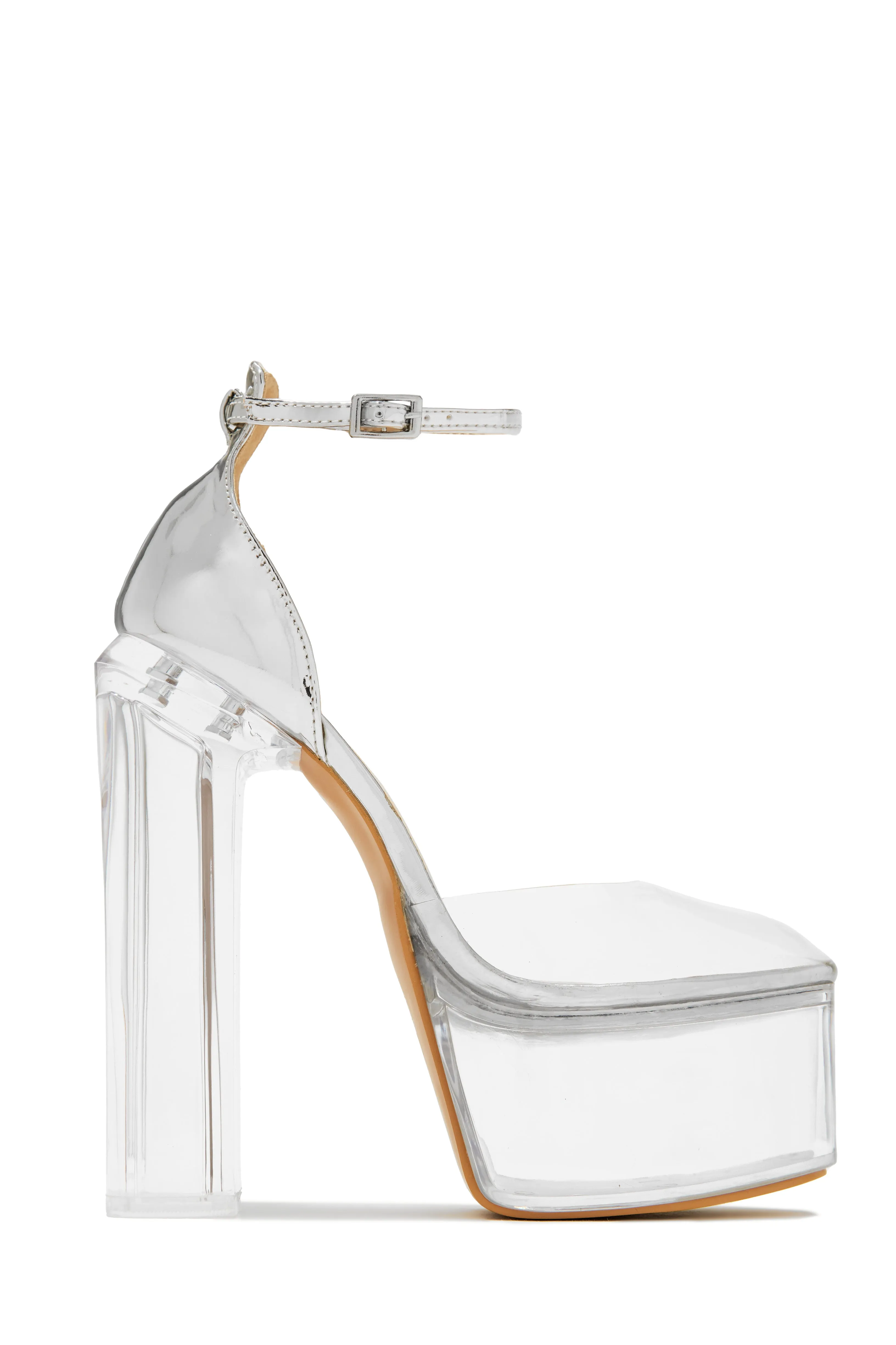 Adore Me Ankle Strap Platform Block High Heels - Nude