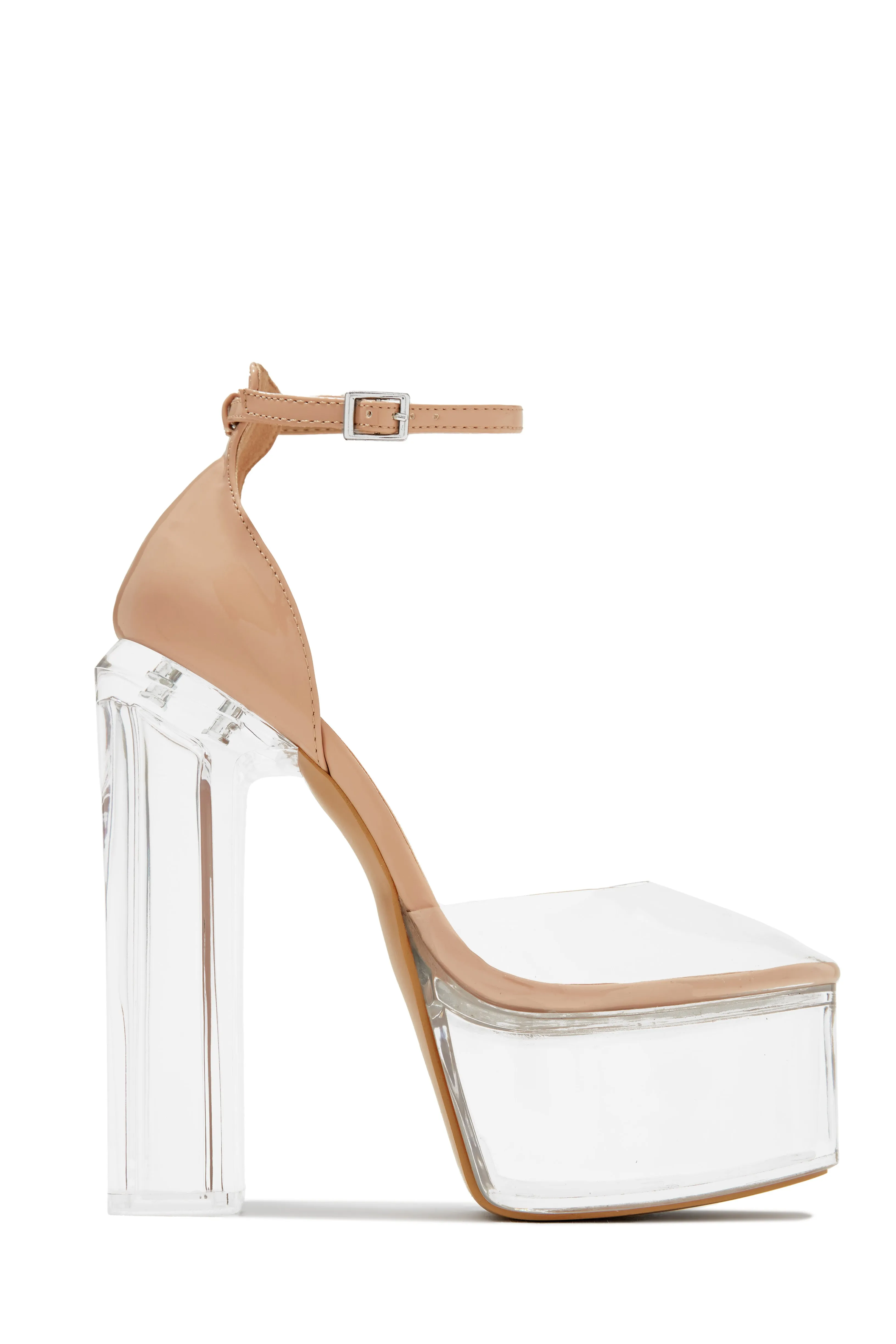 Adore Me Ankle Strap Platform Block High Heels - Nude