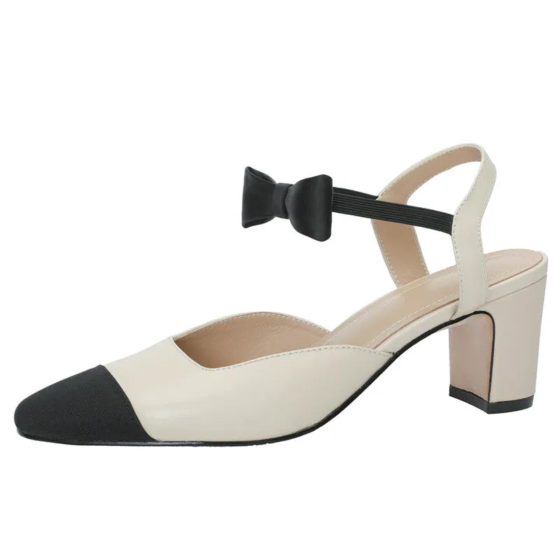 Alisa Cap Toe Chunky Low Heel Pumps with Bow