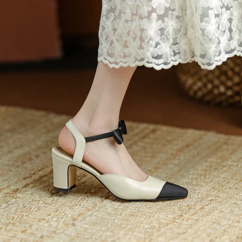 Alisa Cap Toe Chunky Low Heel Pumps with Bow