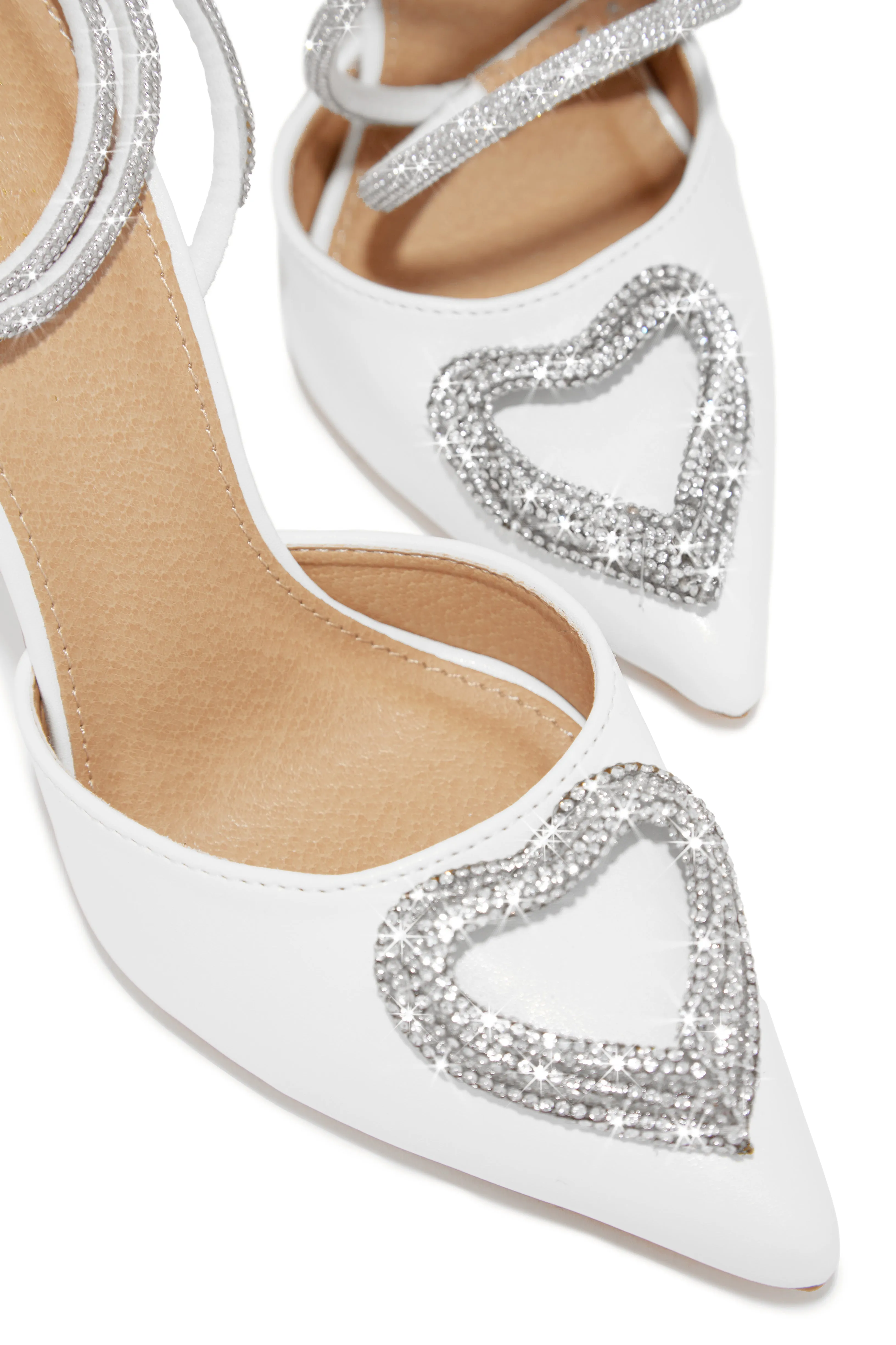 All For Love Heart Embellished High Heels - White