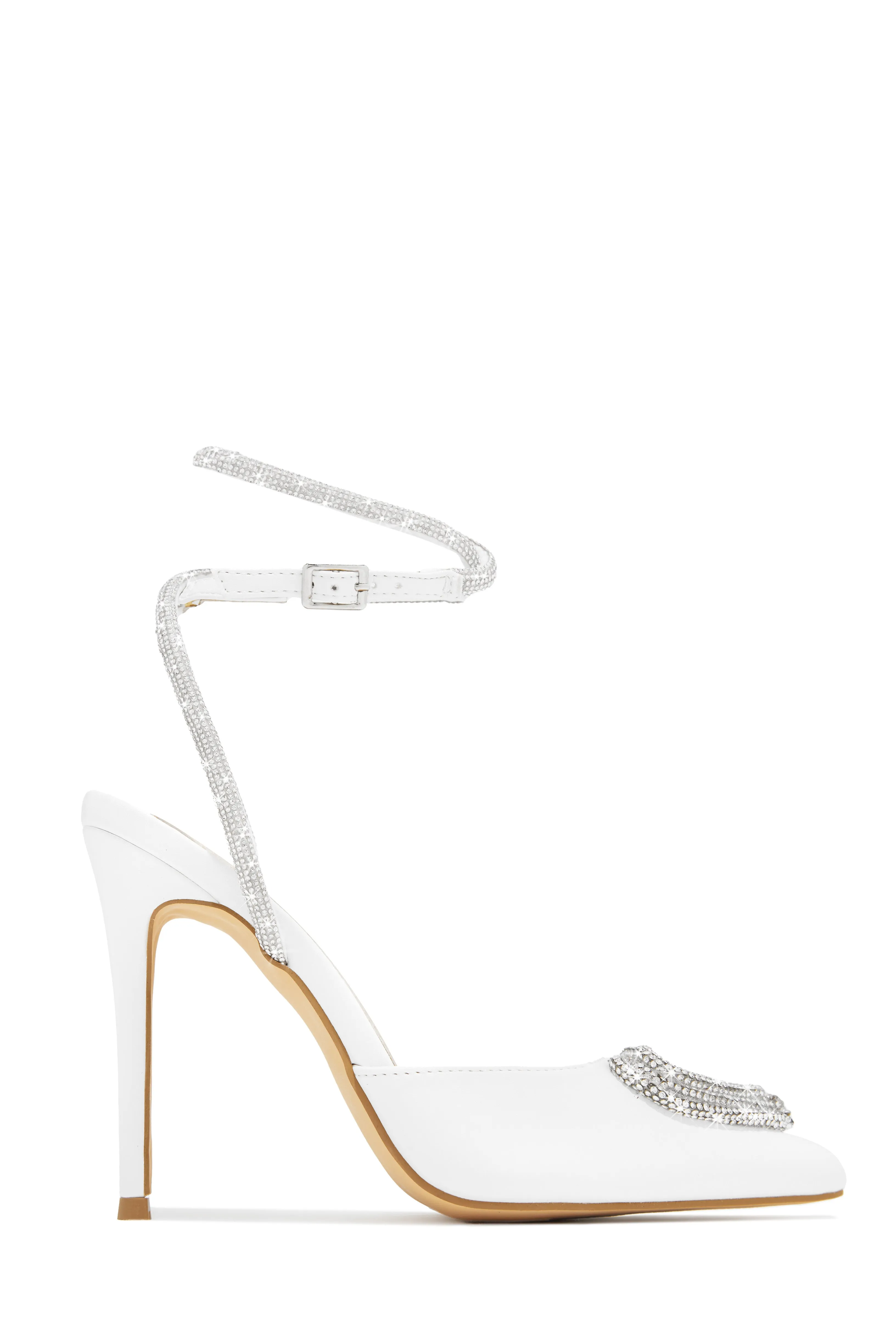 All For Love Heart Embellished High Heels - White