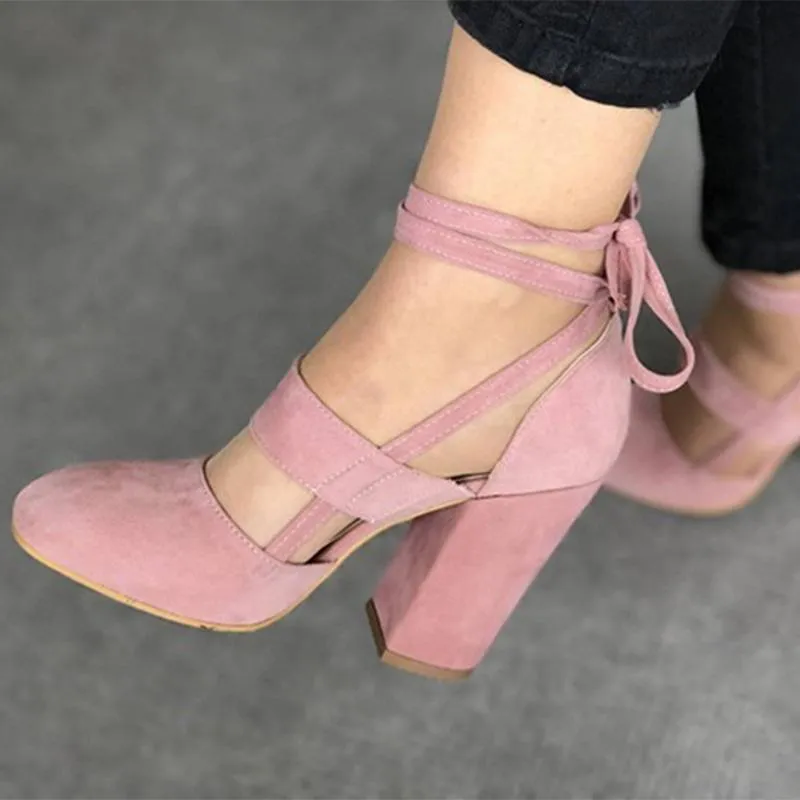 Ankle strappy heels pointed toe chunky heels block heel sandals