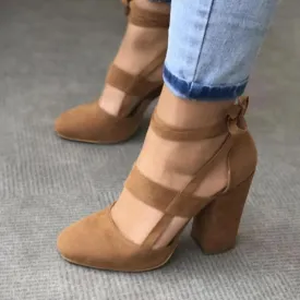 Ankle strappy heels pointed toe chunky heels block heel sandals