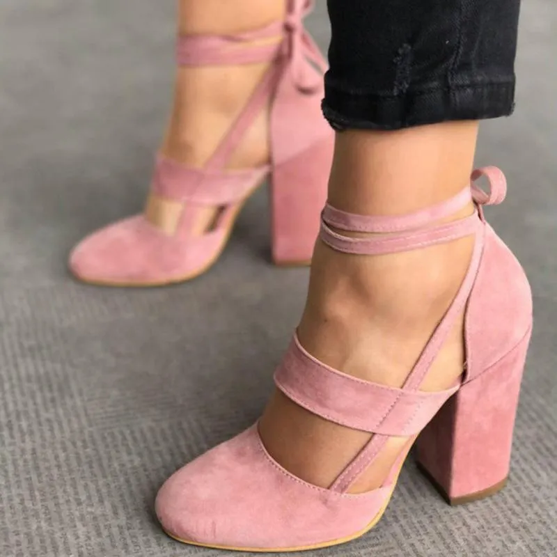 Ankle strappy heels pointed toe chunky heels block heel sandals