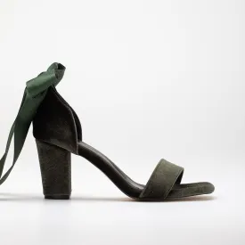 Ariadne - Olive Green Velvet Sandals with Ribbon