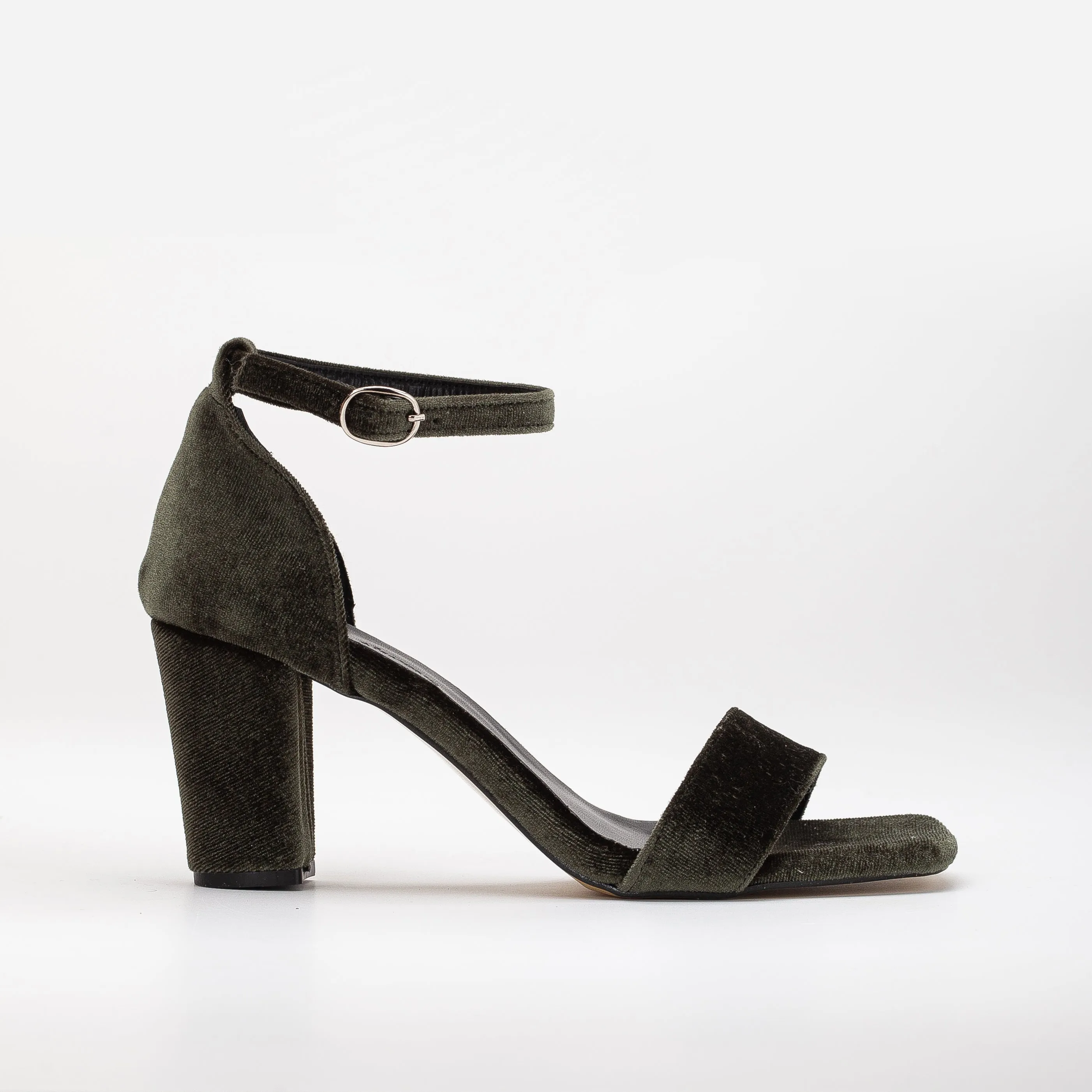 Ariadne - Olive Green Velvet Sandals with Ribbon