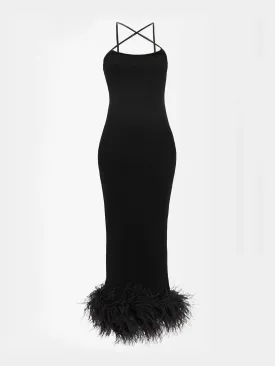 Arya leather-strap ostrich-feather dress