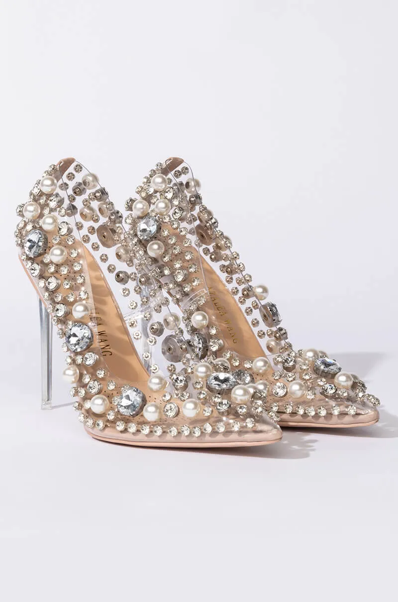 AZALEA WANG DIAMONDS AND PEARLS STILETTO PUMP IN NUDE