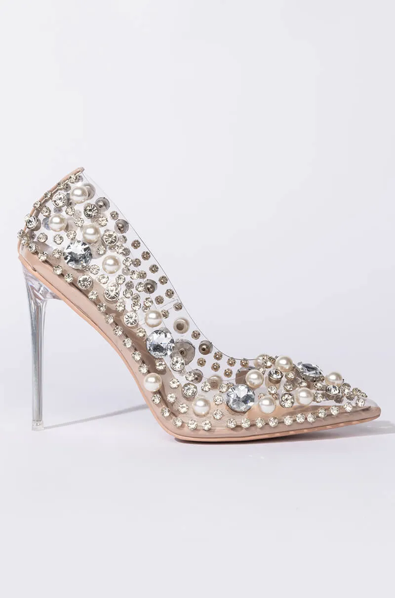 AZALEA WANG DIAMONDS AND PEARLS STILETTO PUMP IN NUDE