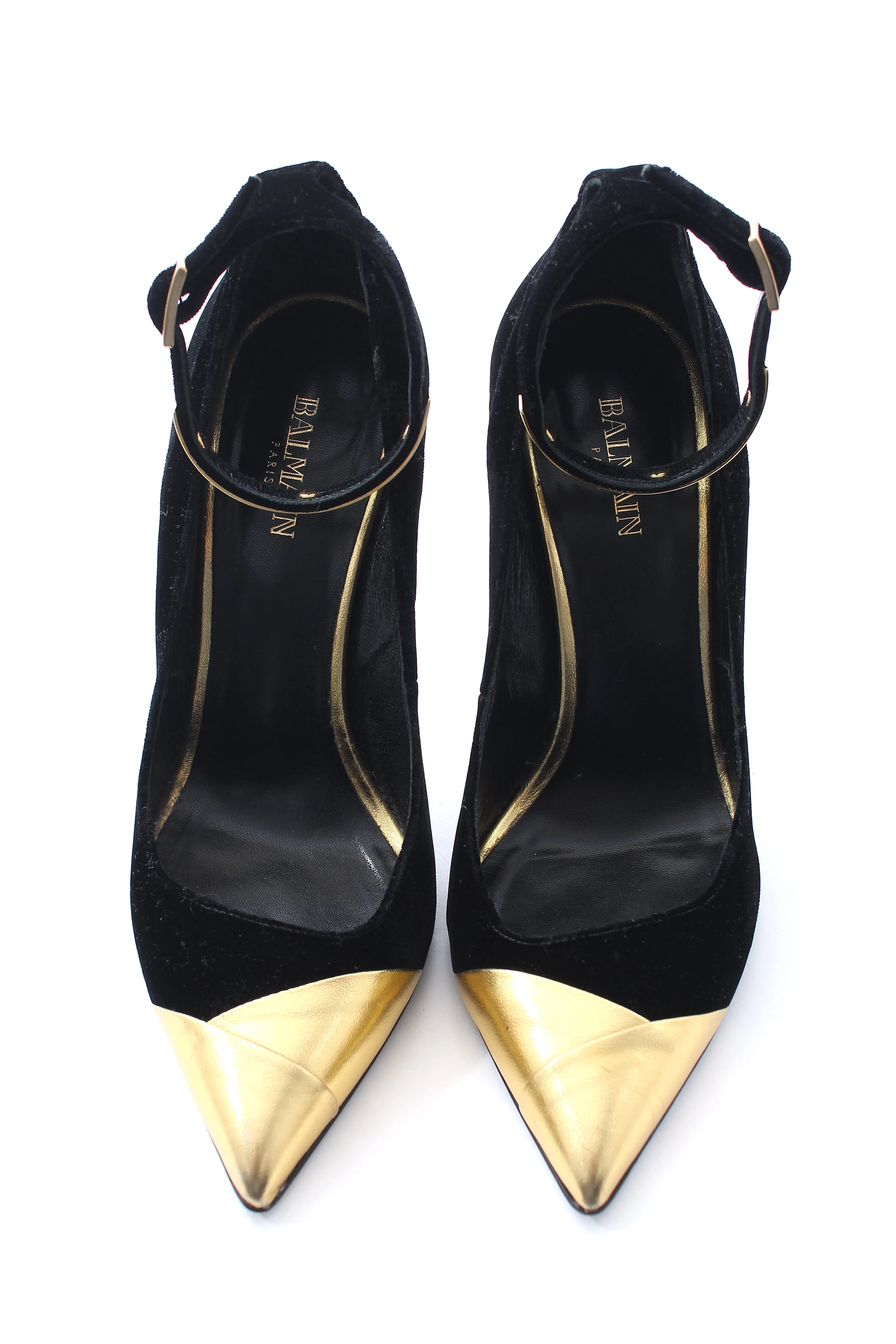 Balmain Liliea Metallic Leather-Trimmed Velvet Pumps