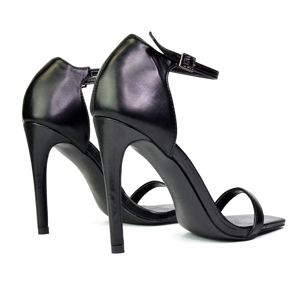 Bambi Square Toe Party Stiletto High Heel Strappy Sandals in Black