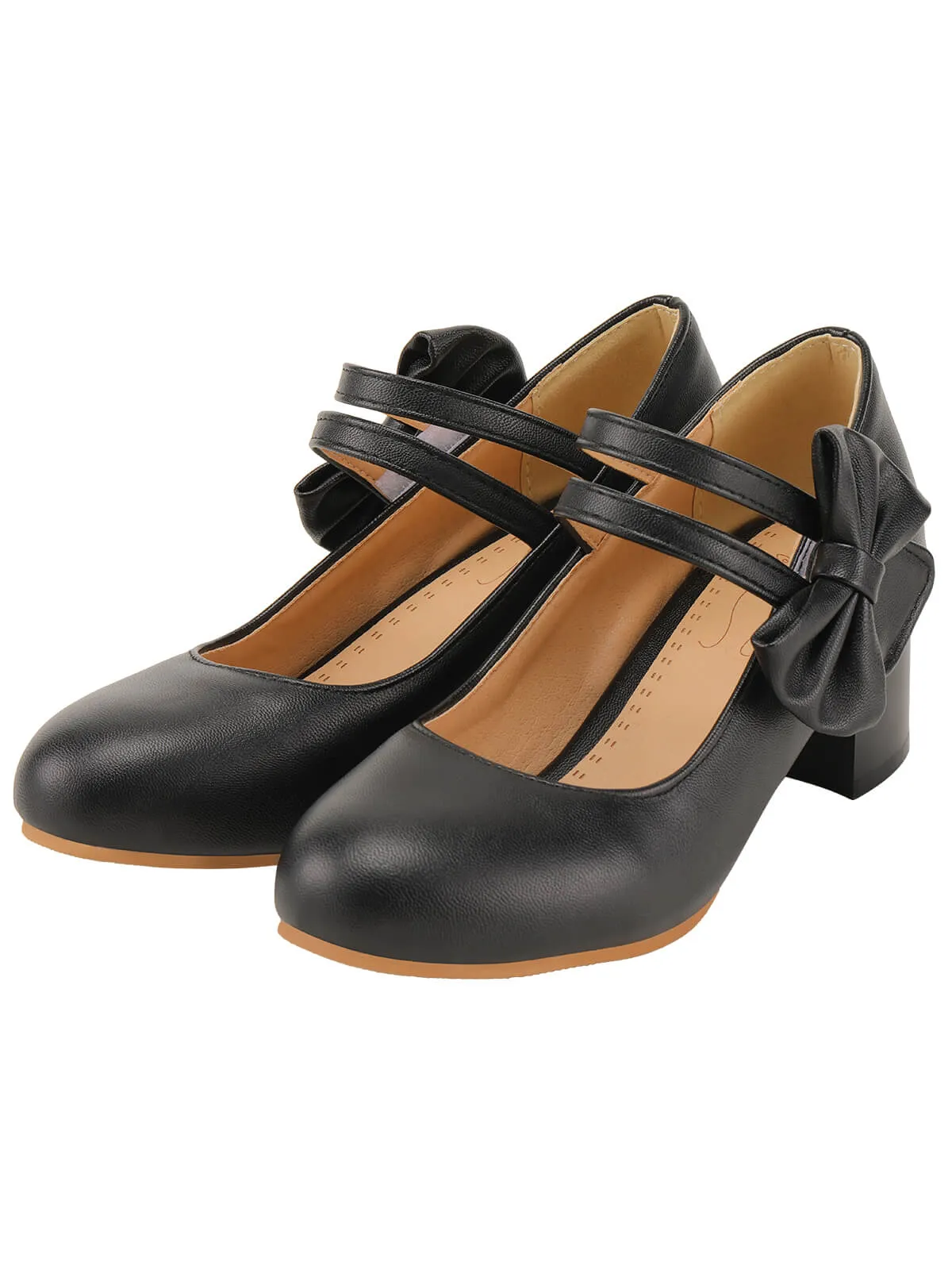 Black Bow Mary Jane Chunky Heel Shoes