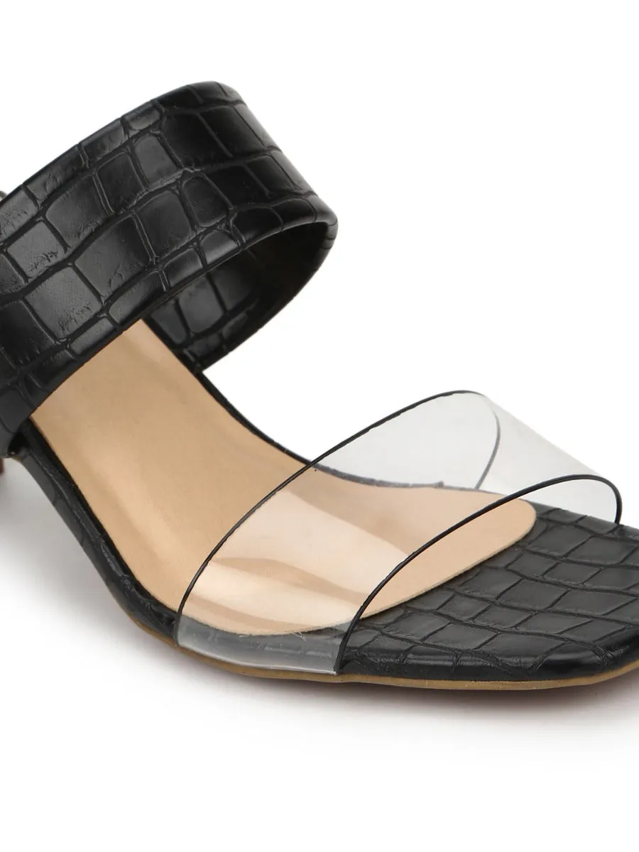 Black Croc PU Clear Strap Mules