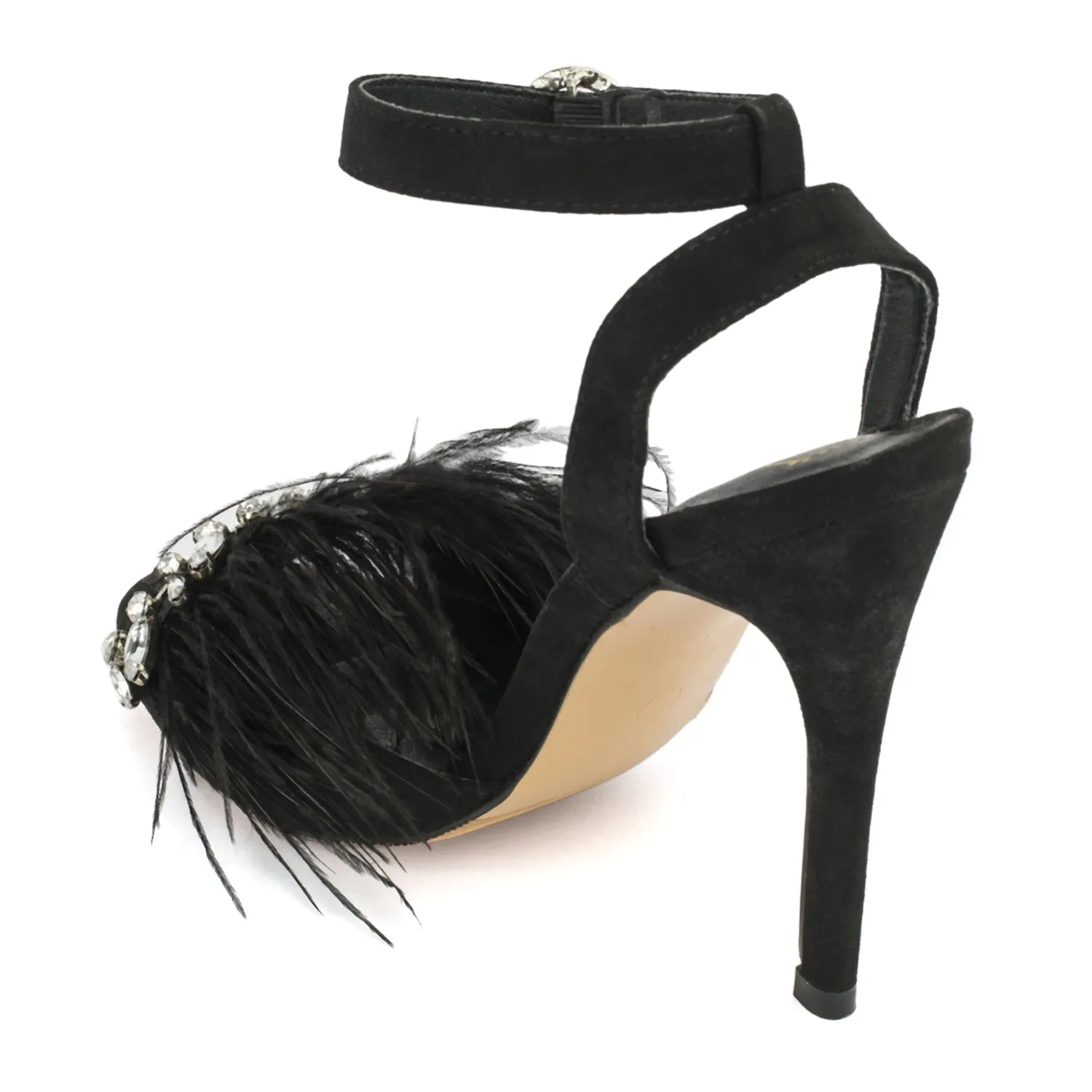 Black Diamante Feather High Heels