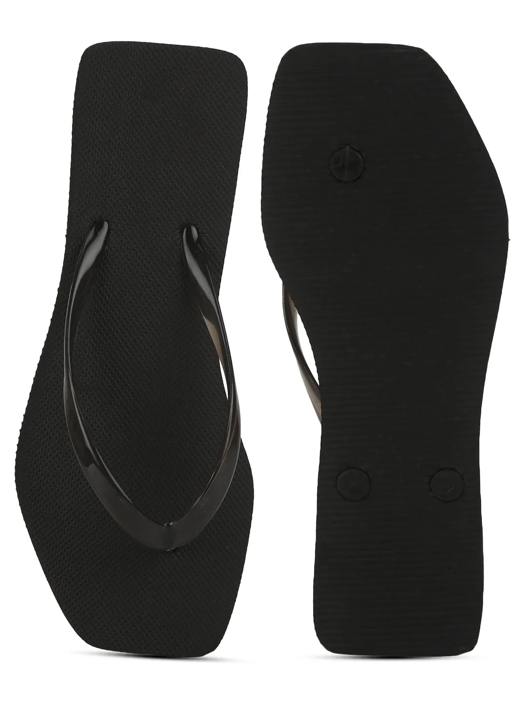 Black EVA Flip Flops With Square Front