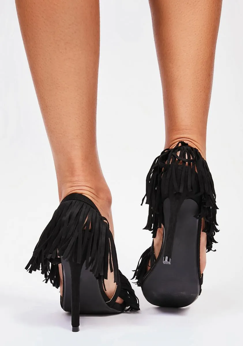 Black Fairbanks Fringe Heels