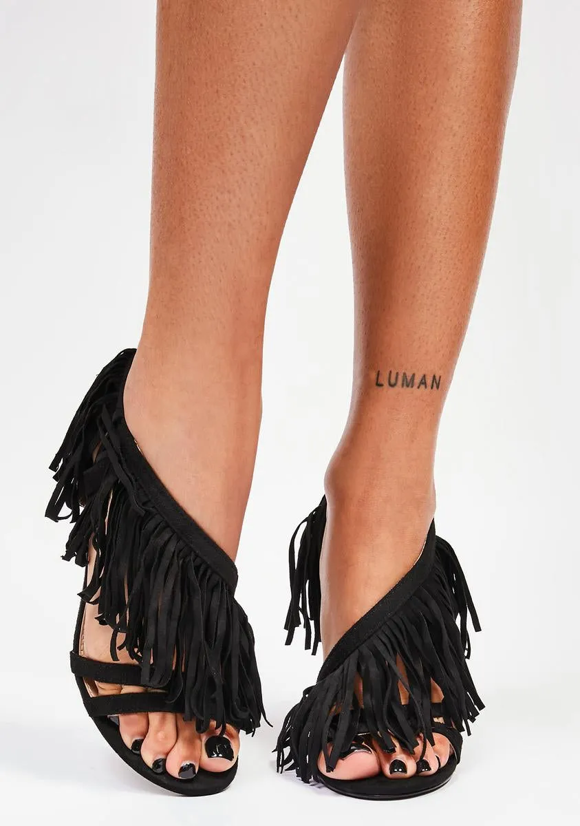 Black Fairbanks Fringe Heels