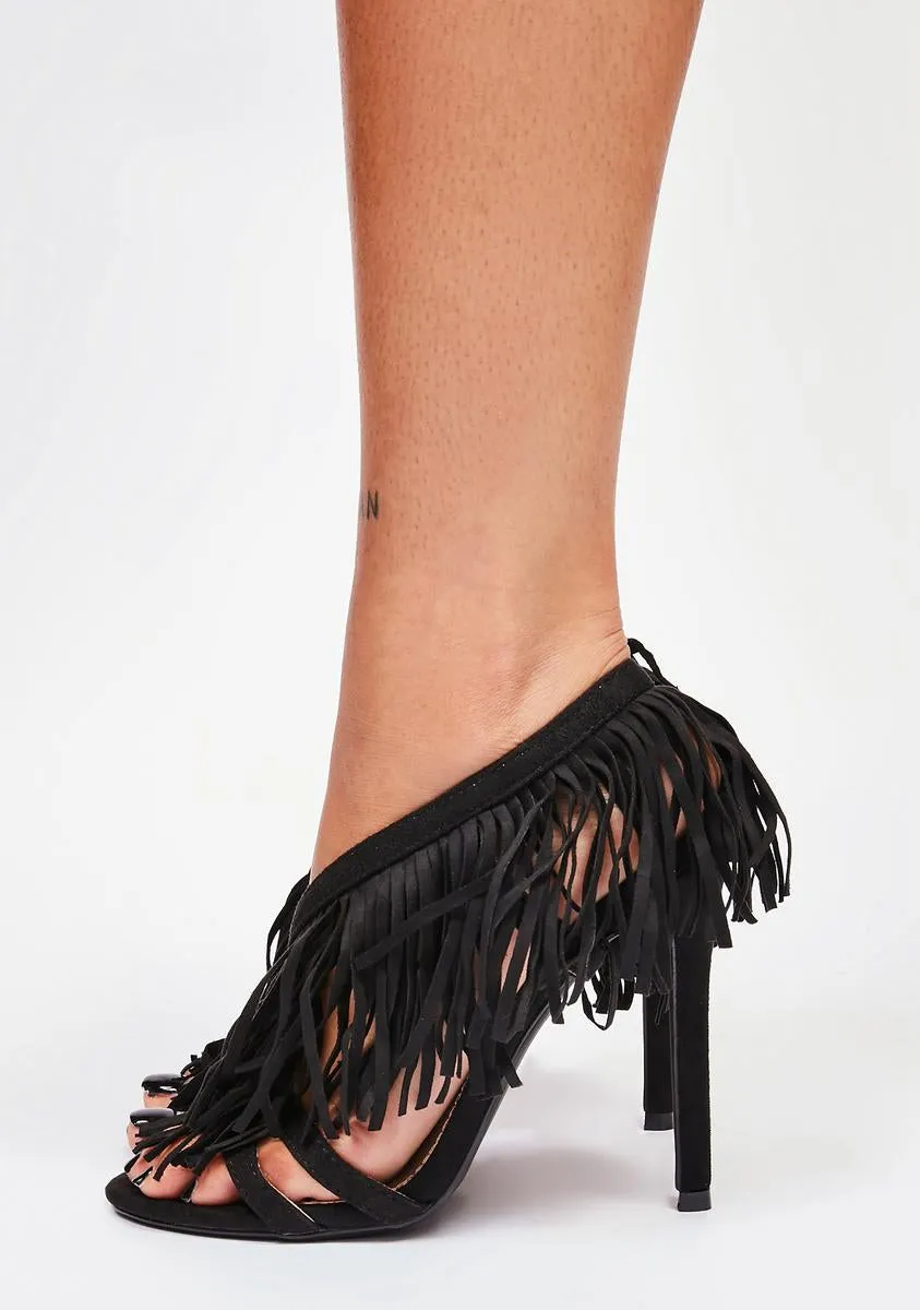 Black Fairbanks Fringe Heels