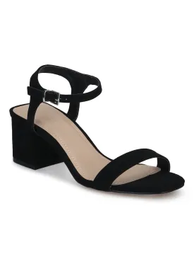 Black Micro Thin Ankle Strap Low Block Heels