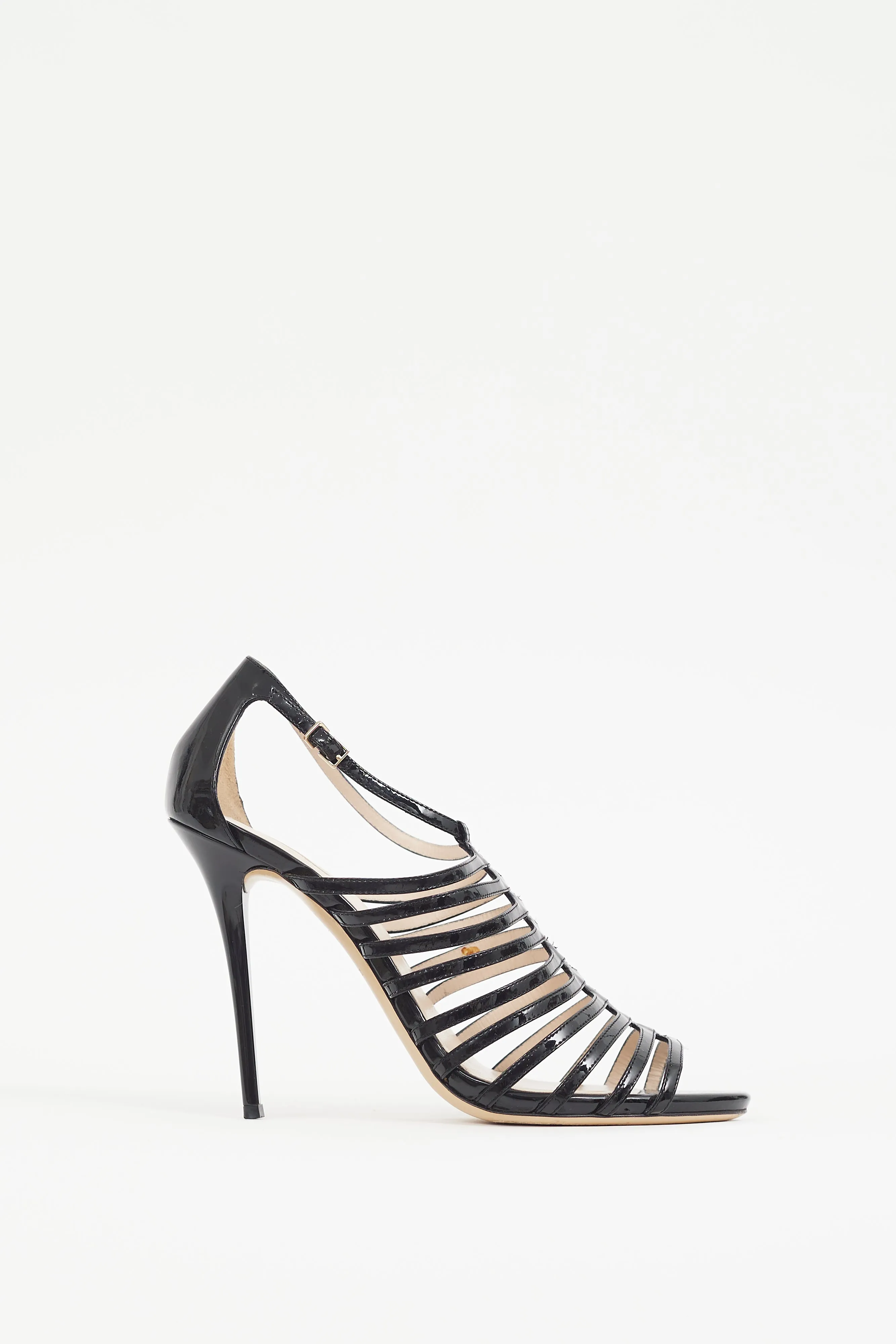 Black Patent Leather Cage Heel