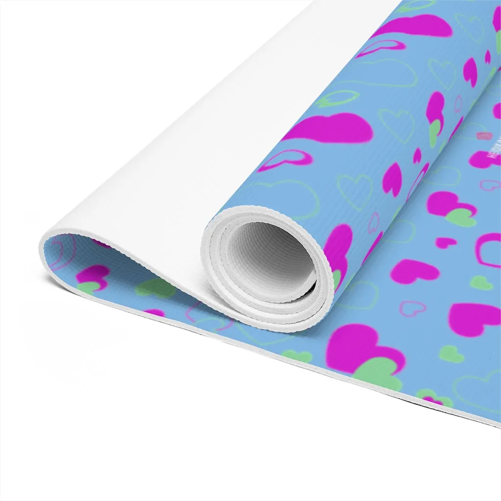 Blue Hearts Foam Yoga Mat, Pink and Pastel Blue Hearts Pattern Best Lightweight 0.25" thick Mat - Printed in USA (Size: 24″x72")