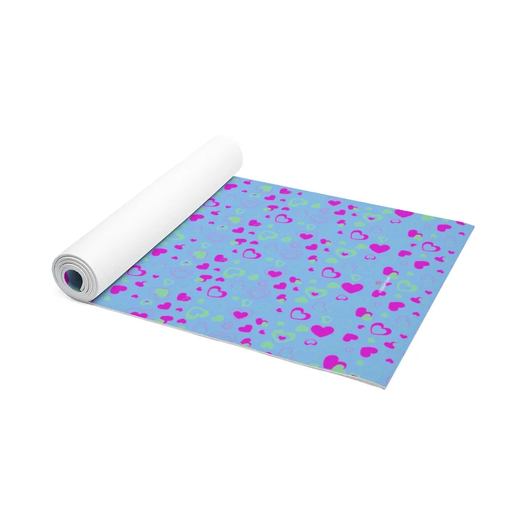 Blue Hearts Foam Yoga Mat, Pink and Pastel Blue Hearts Pattern Best Lightweight 0.25" thick Mat - Printed in USA (Size: 24″x72")