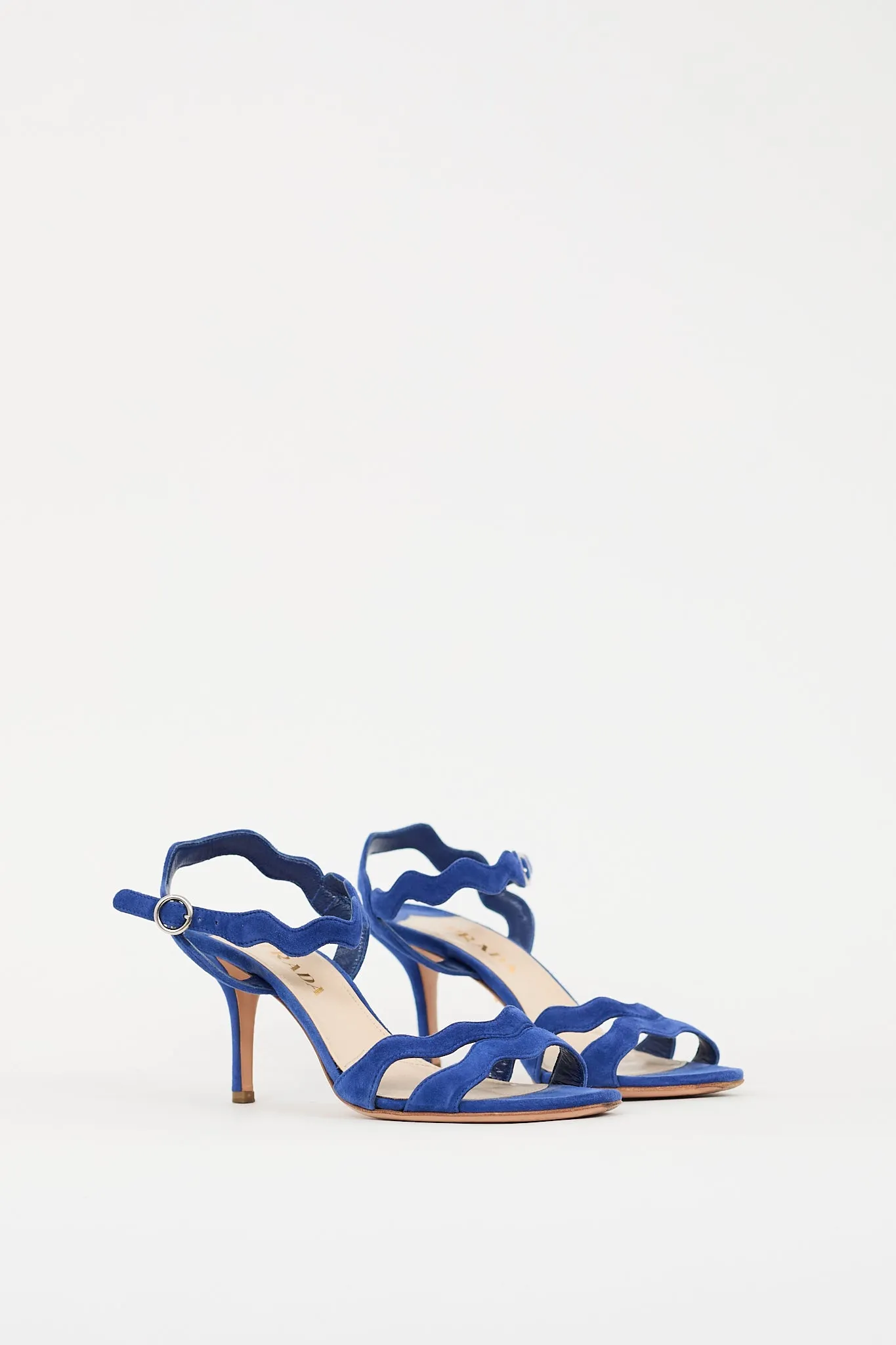 Blue Suede Wavy Strappy Heel