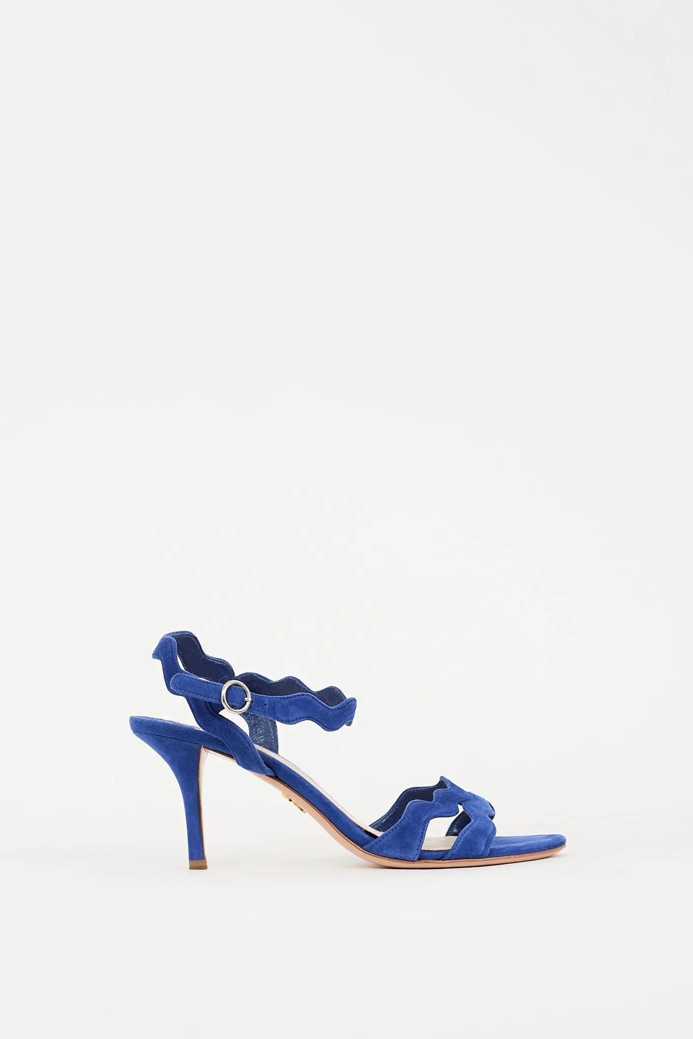 Blue Suede Wavy Strappy Heel