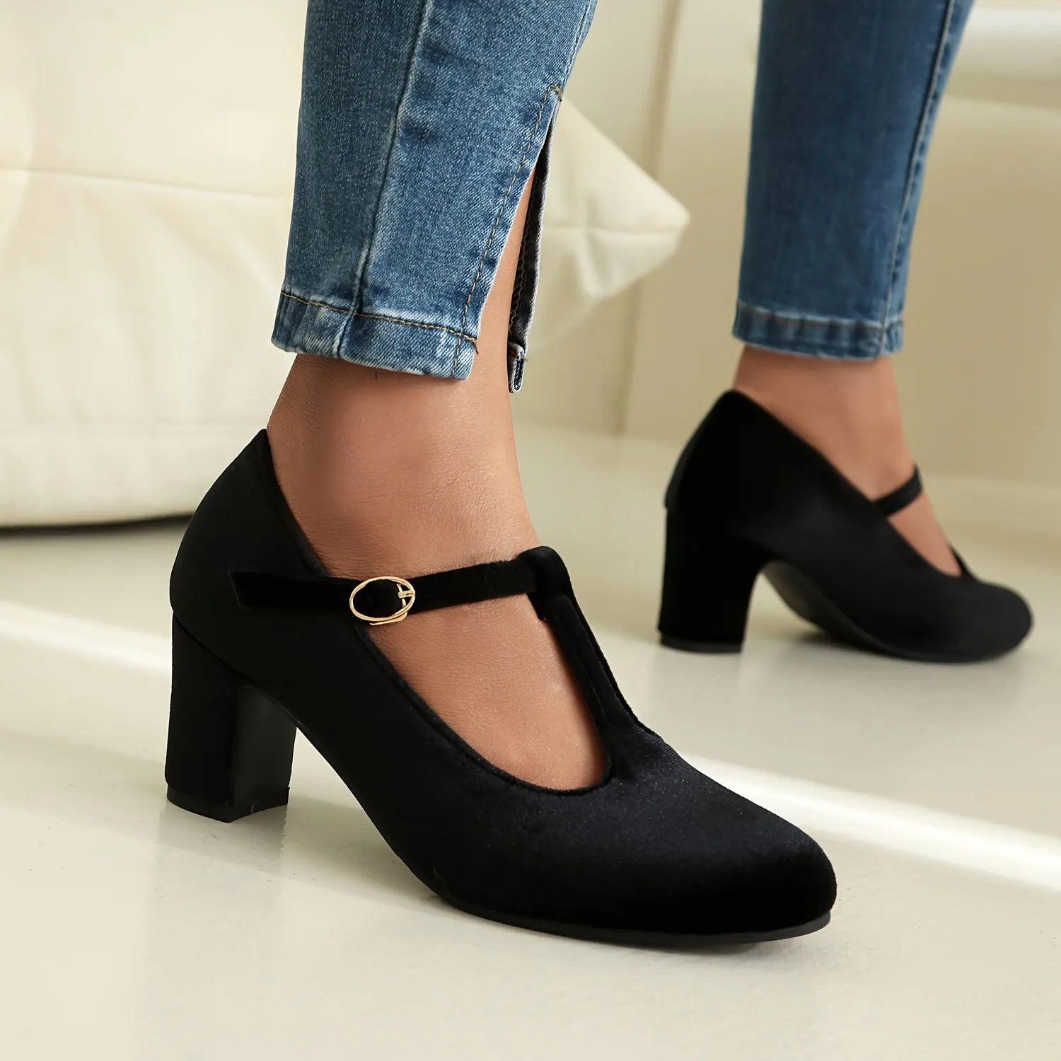 Chic Women’s Solid Color Block Heels | Elegant & Comfortable