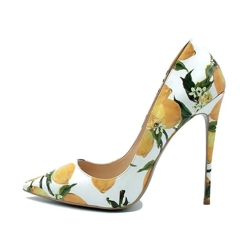 Colorful Floral Printed Stiletto Sexy High Heels Shallow Classical Pointed Toe Pumps