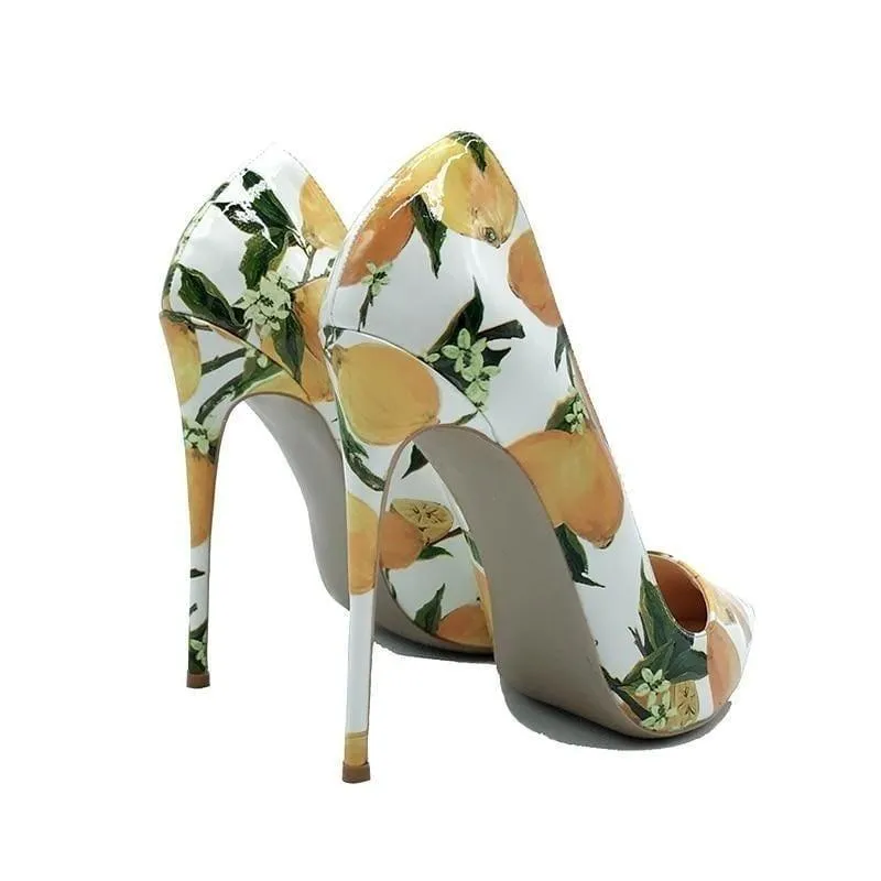 Colorful Floral Printed Stiletto Sexy High Heels Shallow Classical Pointed Toe Pumps