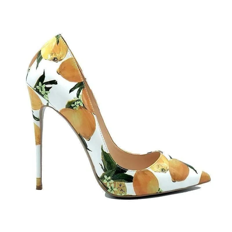 Colorful Floral Printed Stiletto Sexy High Heels Shallow Classical Pointed Toe Pumps