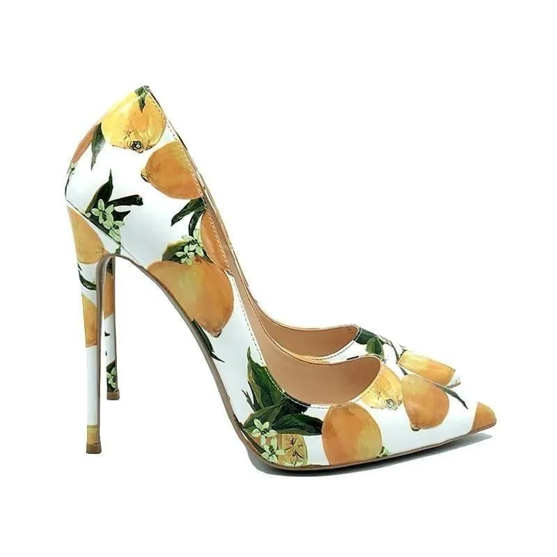 Colorful Floral Printed Stiletto Sexy High Heels Shallow Classical Pointed Toe Pumps