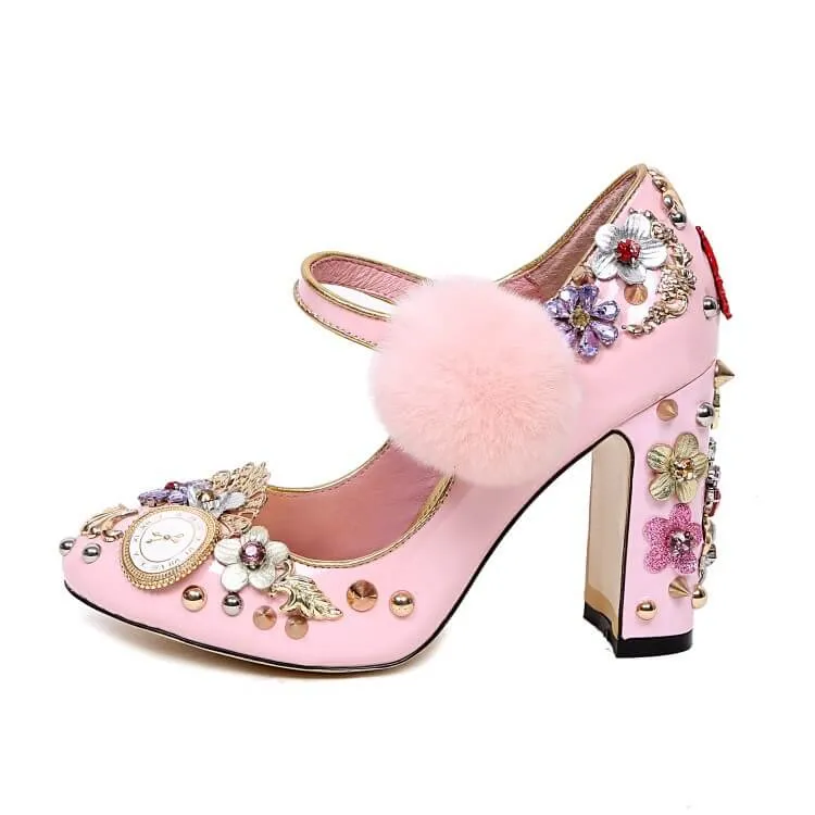 Cute Patent Leather Rhinestone Mary Jane High Heels