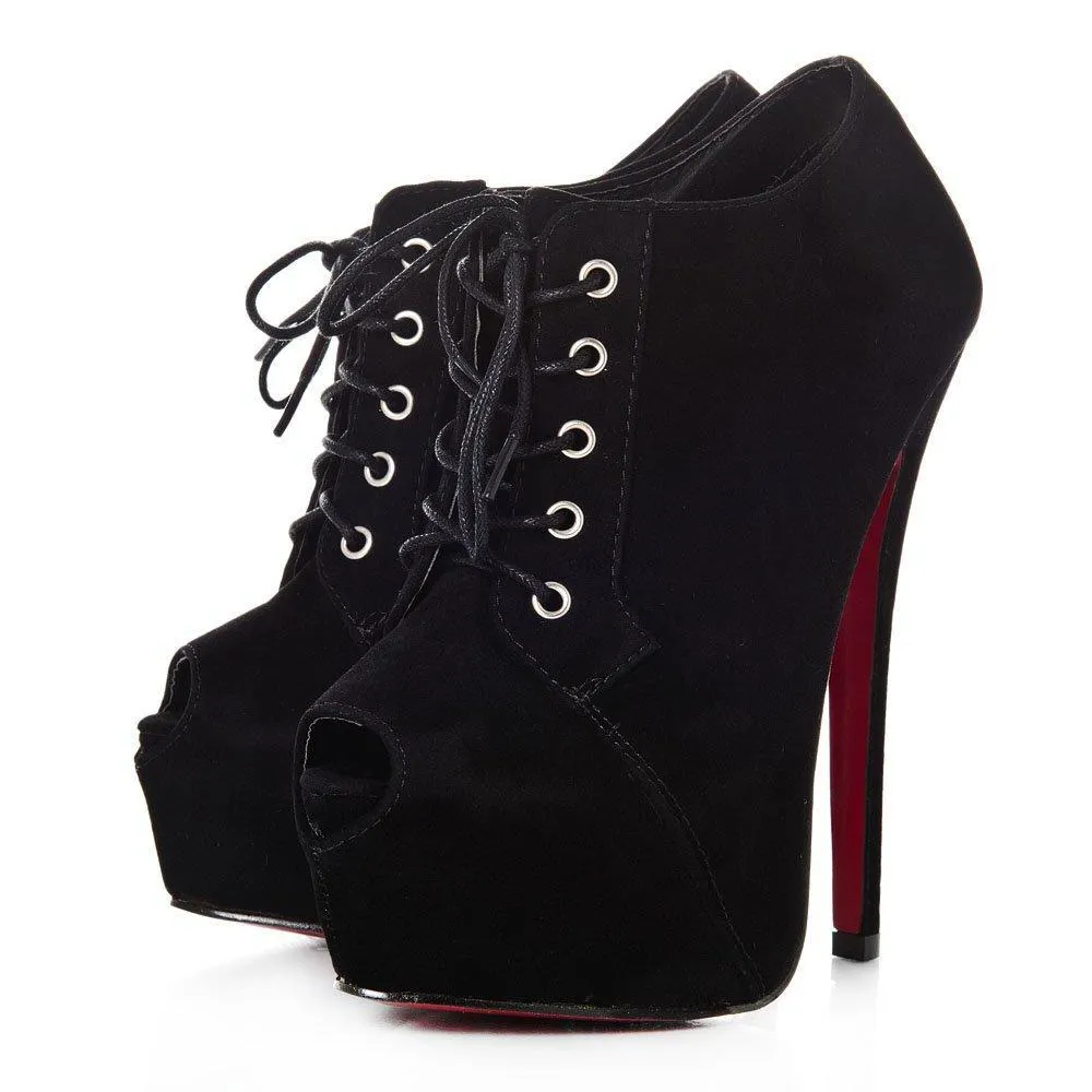 Darlene Peep Toe Concealed Platform Lace Up High Heel Ankle Shoe Boot