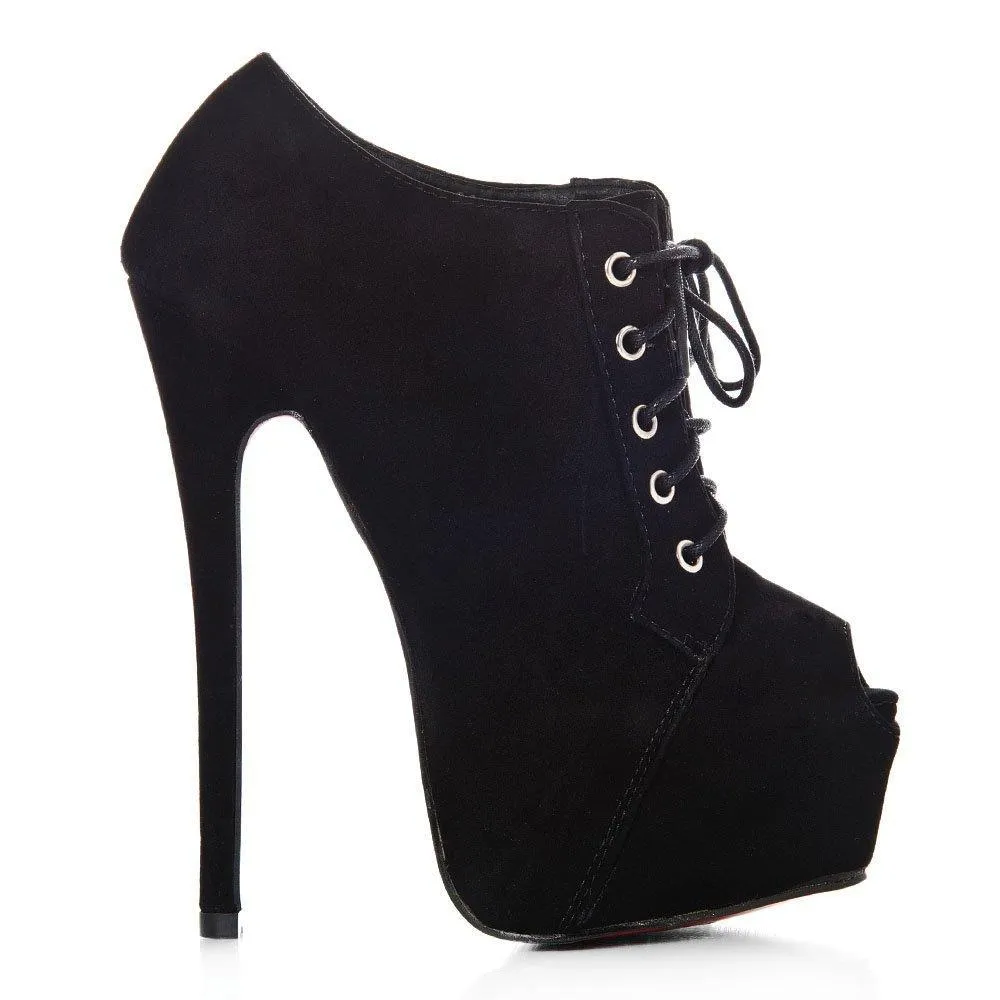 Darlene Peep Toe Concealed Platform Lace Up High Heel Ankle Shoe Boot