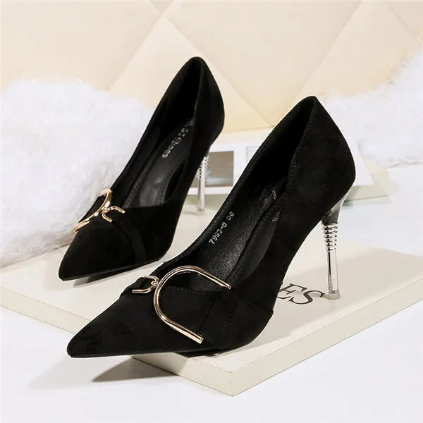 Delicate Suede Closed Toe Stilettos Heels Prom Shoes PS007