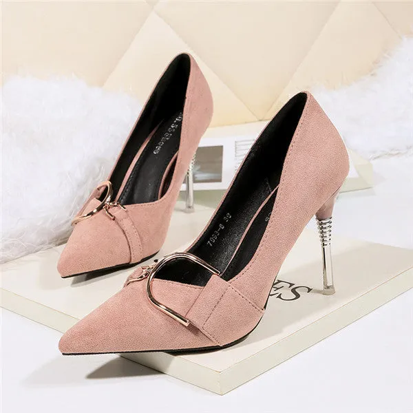 Delicate Suede Closed Toe Stilettos Heels Prom Shoes PS007