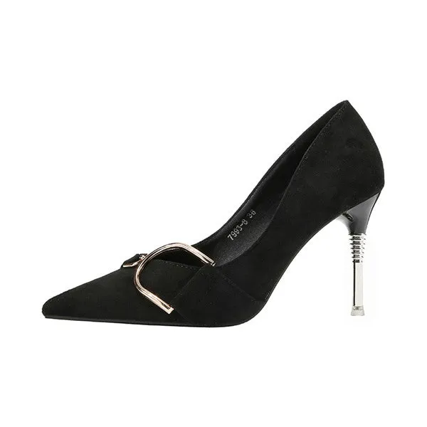 Delicate Suede Closed Toe Stilettos Heels Prom Shoes PS007