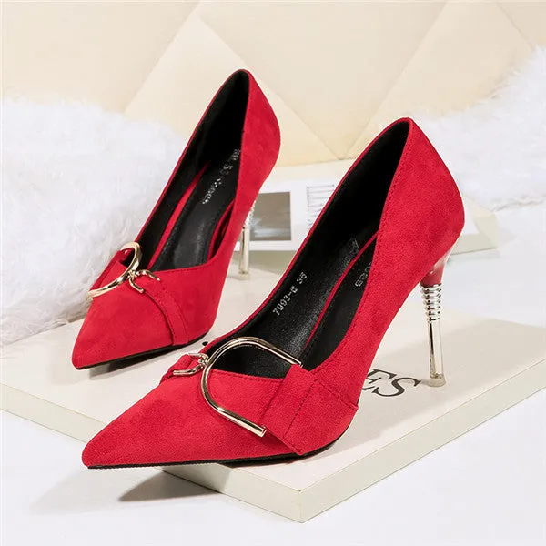 Delicate Suede Closed Toe Stilettos Heels Prom Shoes PS007