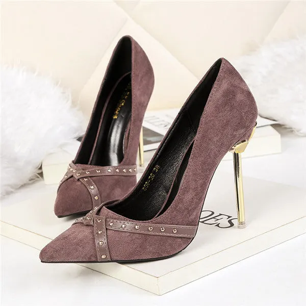 Delicate Suede Upper Closed Toe Stiletto Heels Metal Wedding/Prom Shoes PS017