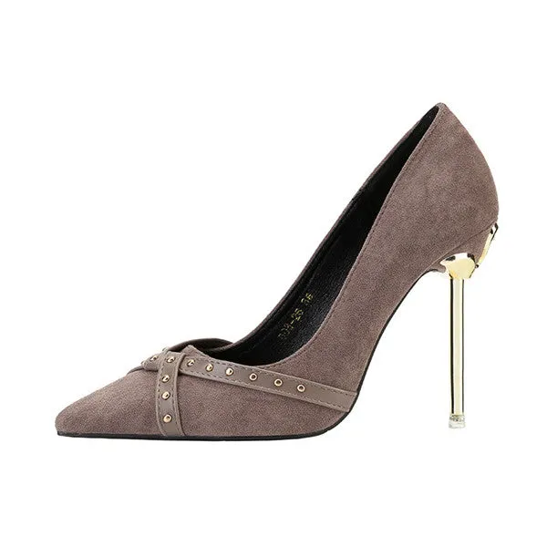 Delicate Suede Upper Closed Toe Stiletto Heels Metal Wedding/Prom Shoes PS017