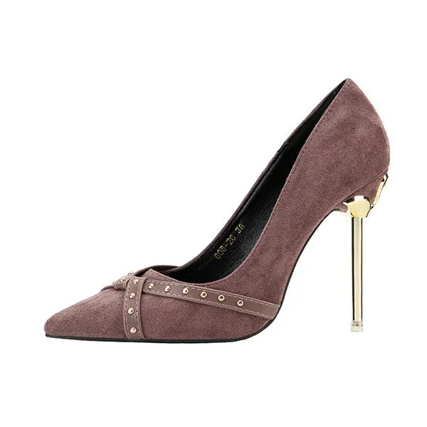 Delicate Suede Upper Closed Toe Stiletto Heels Metal Wedding/Prom Shoes PS017