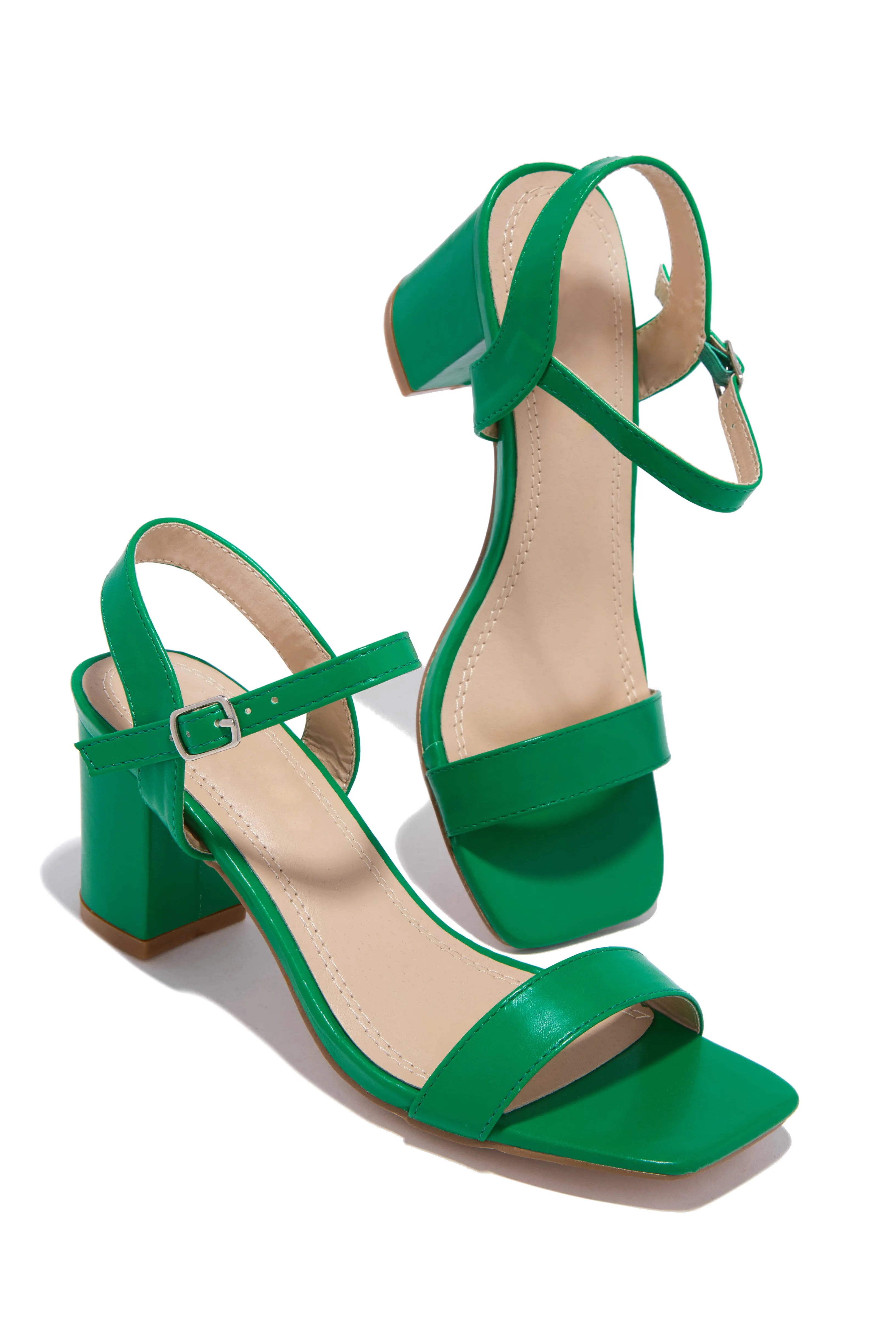 Deryna Ankle Strap Block Heels - Green