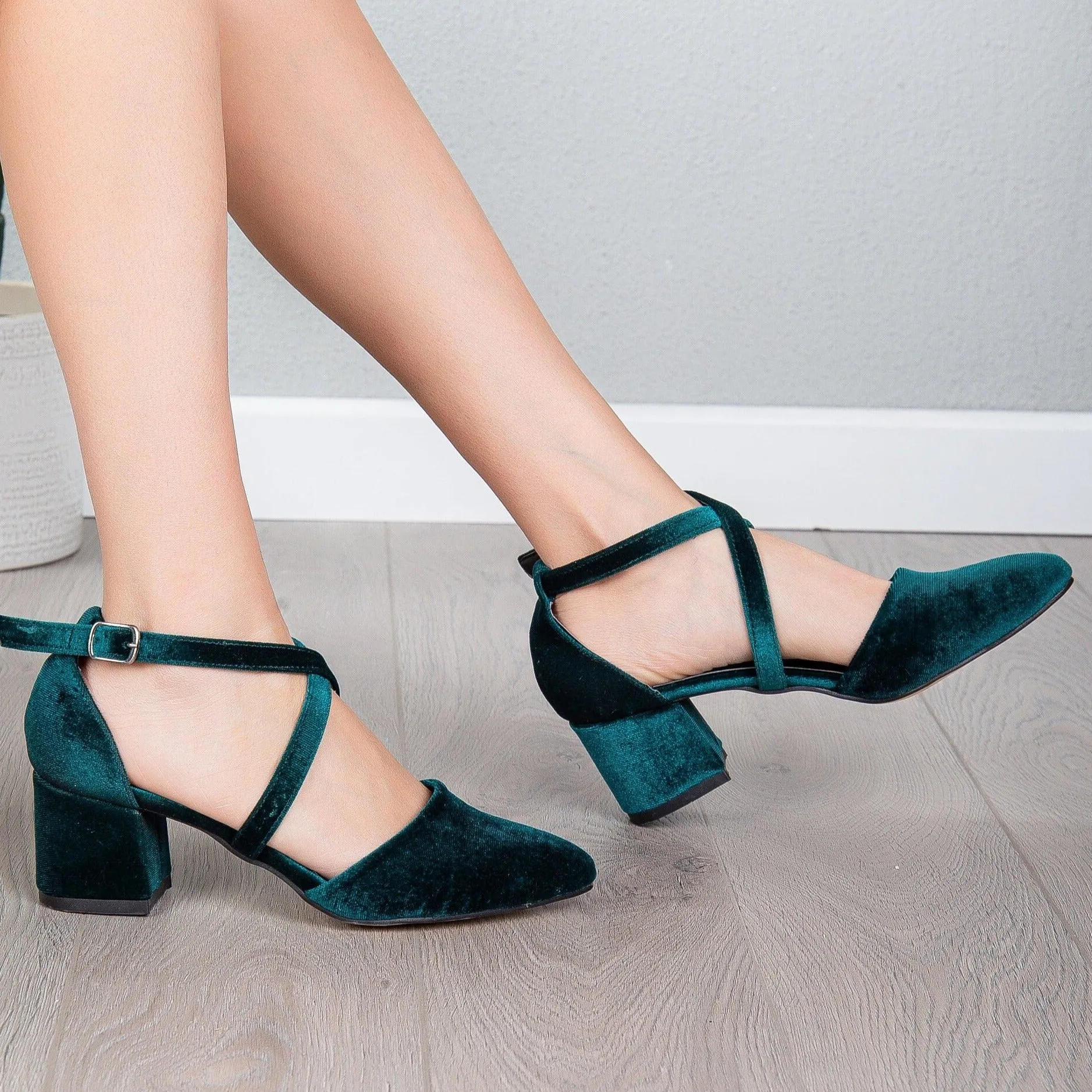 Dolly - Emerald Green Velvet Heels