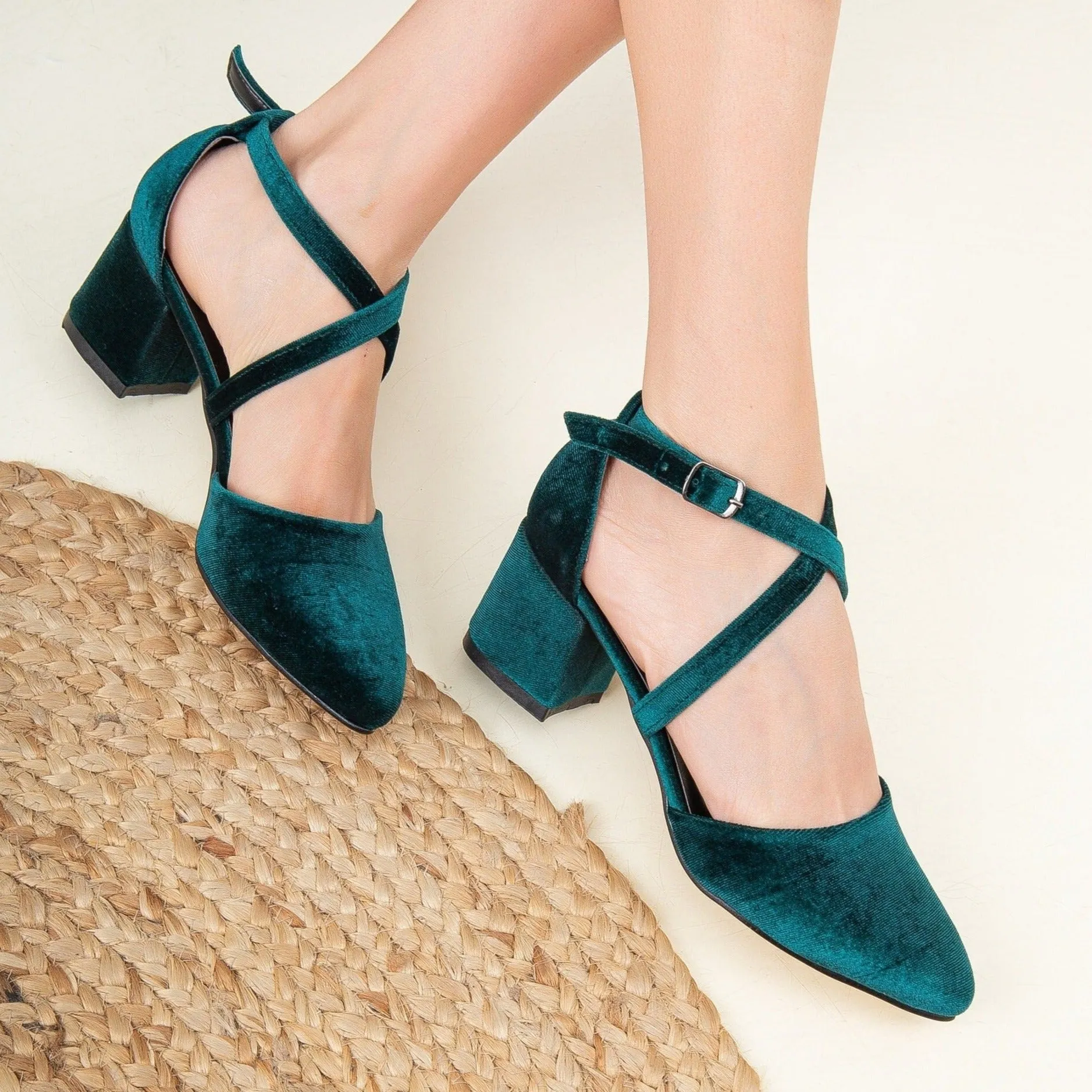 Dolly - Emerald Green Velvet Heels