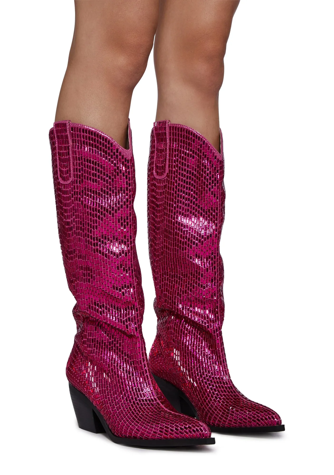 Driven Rhinestone Cowboy Boots - Fuchsia